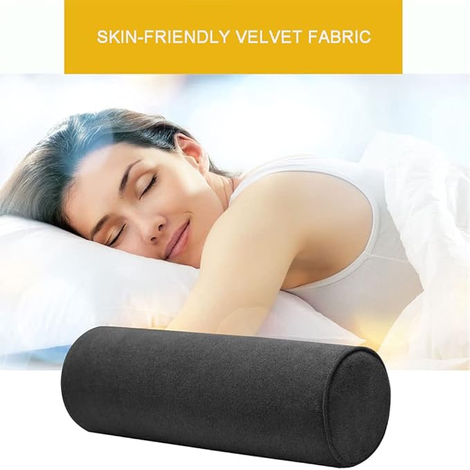 Cylinder Round Memory Foam Support Pillows 24X6 Cervical Neck Roll Pillow with Pillowcase Soft, Comfortable and Breathable for Sleeping, Chair, Car, Sofa，Travel Black
