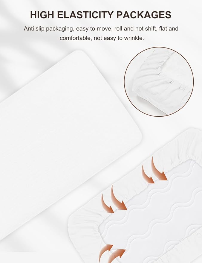 39"x27" Pack and Play Sheets for Baby Boys and Girls, White Neutral Muslin Cotton Small Pack n Play Mattress Pad Cover, 39"x27" Soft and Breathable Baby Sheets for Pack and Play (46P-12)