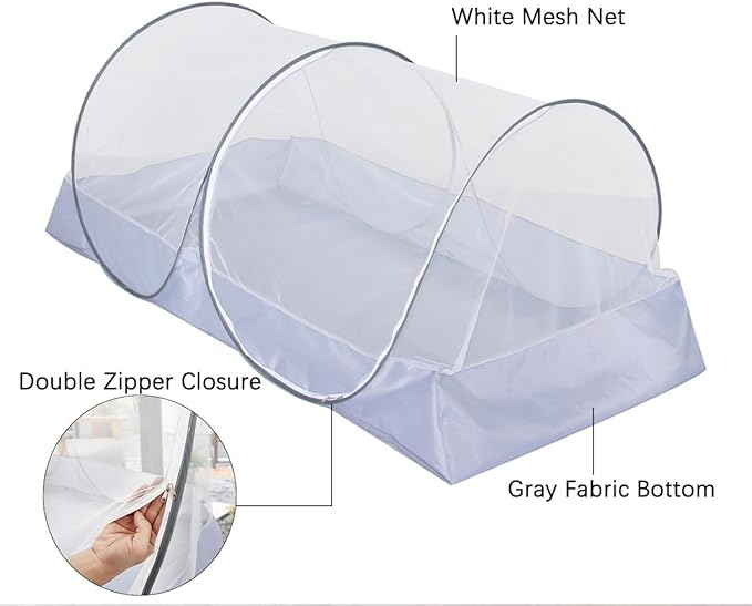 Akiky Mosquito Net Pop Up Bed Net Tent with Gray Bottom Portable&Foldable Bed Canopy for Bunk Bed Twin/Twin XL Bed Sleeping Tent for Indoor Outdoor