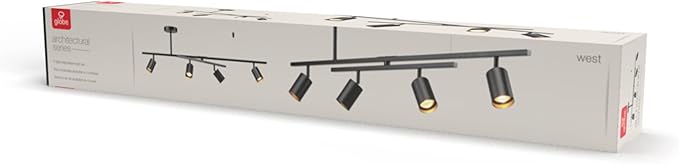 Globe Electric 57500 4-Light Track Lighting, Matte Black, Center Swivel Bar, Pivoting Track Heads, 4 Bulb Kitchen Light, Ceiling Light Fixture, Track Lighting Kit, Swivel Fixture, Bulb Not Included