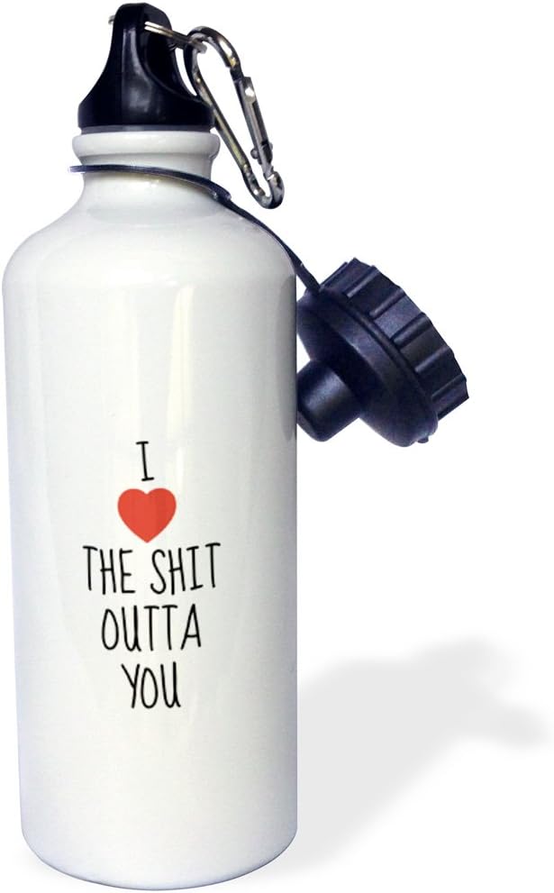 3dRose Love The Shit Outta You, Black Letters With A Picture Of A Heart-Sports Water Bottle, 21oz , 21 oz, Multicolored