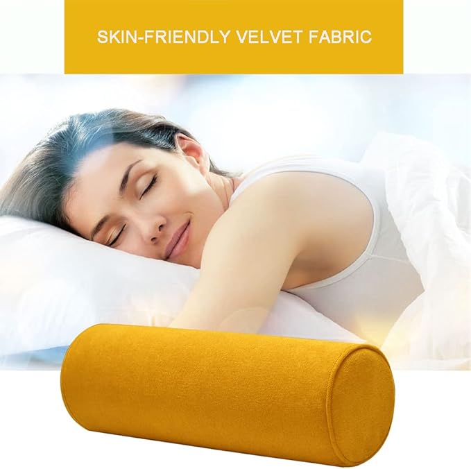 Cylinder Round Memory Foam Support Pillows 17.8X6 Cervical Neck Roll Pillow with Pillowcase Soft, Comfortable and Breathable for Sleeping, Chair, Car, Sofa，Travel Yellow