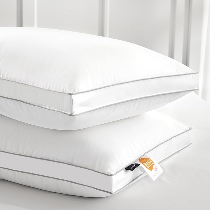 Globon Luxury Feather Down Pillow, Medium Fluffy Pillow King Size, Gusseted Bed Pillows for Sleeping, Hotel Collection Pillows 18"X34", Set of 2