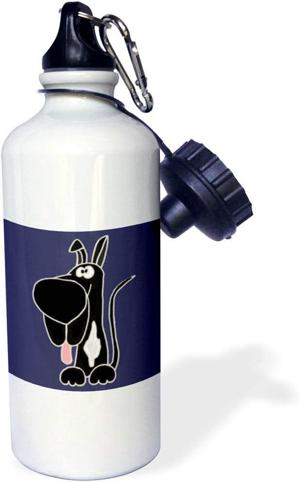 3dRose Funny Black Dane Puppy Dog with White Chest Art-Sports Water Bottle, 21oz , Multicolored
