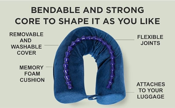 Dot&Dot Twist Memory Foam Travel Pillow for Airplanes - Travel Neck Pillow for Sleeping - Airplane Pillow for Neck Support, Chin, Lumbar and Leg - Adjustable, Bendable Neck Roll Pillow (Dark Blue)