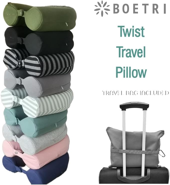 Twist Memory Foam Travel Pillow - Cotton Cover - Travel Bag Included - Adjustable, Bendable Pillow for Neck, Head, Chin, Lumbar and Leg Support (Dark Gray)
