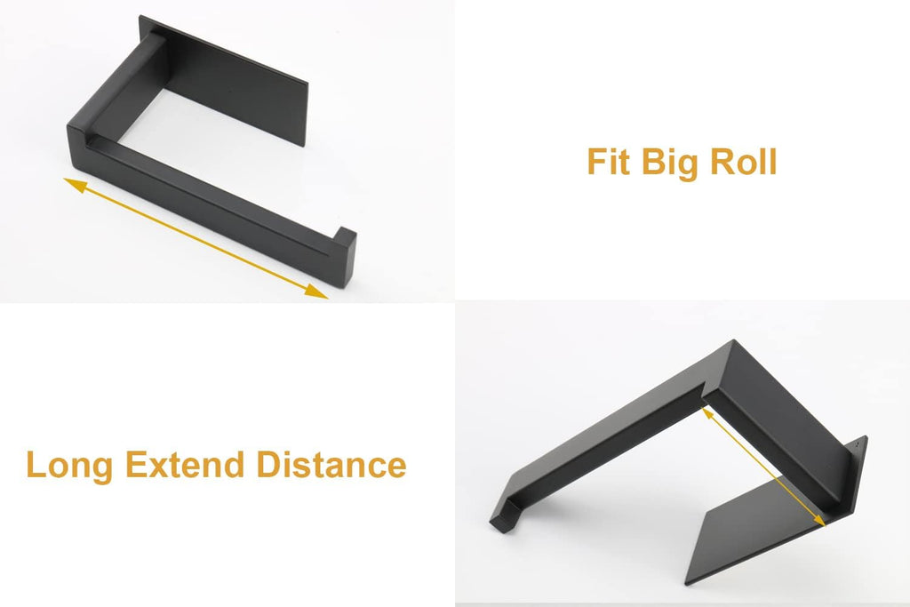 Toilet Paper Holder, Self Adhesive Tissue Holder Stainless Steel Rustproof Paper Roll Holder, No Drilling Easy to Install, Toilet Paper Rack Suitable for Office, Bathroom (Matte Black)