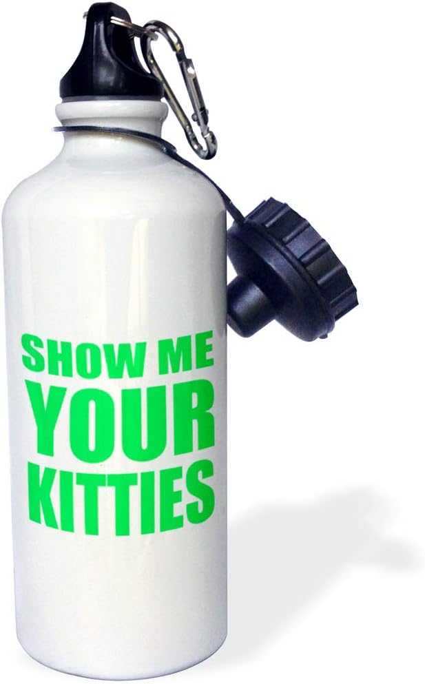 3dRose "Show me your kitties,, Lime Green" Sports Water Bottle, 21 oz, White