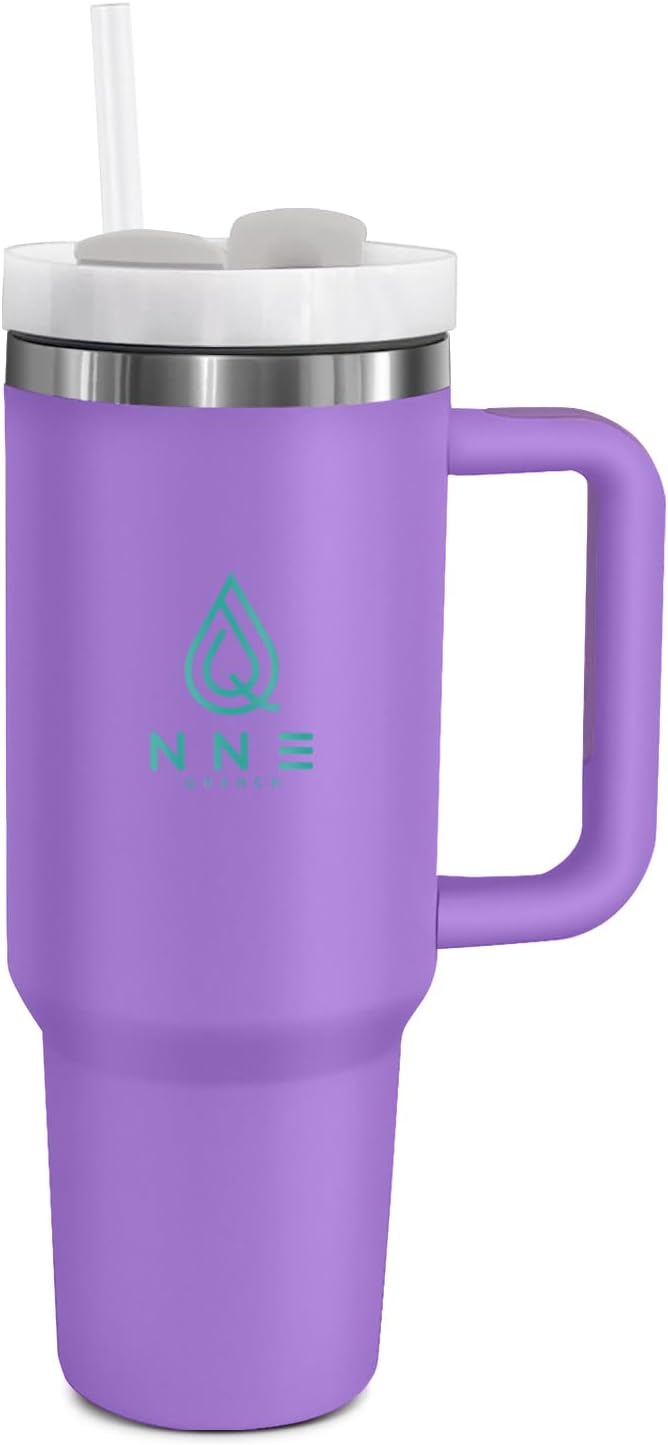 40oz stainless Steel Insulated Tumbler with Handle, lid and straw for cold water, Iced tea, or coffee - 100% Leak-Proof - Cupholder Friendly Travel Mug- Gifts for Women Men Him Her (Purple)