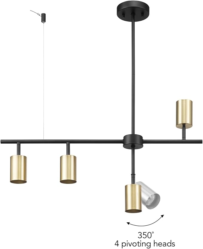 Globe Electric 64000049 4-Light Adjustable Height Geometrical Track Lighting, Matte Black, Matte Brass Accents, Ceiling Light, Pivot Shades, Track Ceiling Light, 4 Bulb Kitchen Light, GU10 Socket