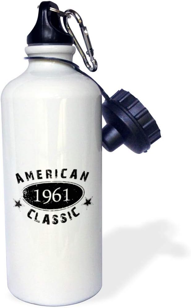 3dRose "1961 American Classic-Personalized Birth Year Birthday gift-black grunge vintage look-funny" Sports Water Bottle, 21 oz, White