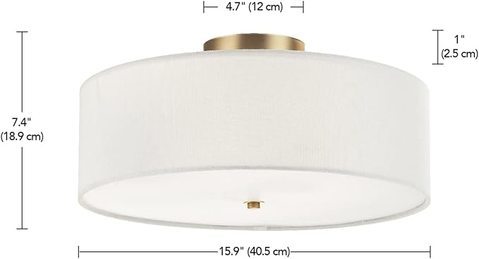 Globe Electric 60998 2-Light Flush Mount Ceiling Light, Matte Brass, White Linen Shade, Kitchen, Lights, Bathroom, Home Essentials, Bedroom, Closet Light, Lighting Fixtures, Dining Room