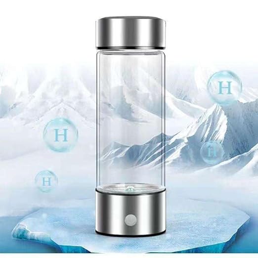 420-450 ml 2024 Glass Hydrogen Generator Water Bottle SPE PEM Technology Water Ionizer, Rechargeable Hydrogen Water Bottle, Hydrogen Rich Water Glass (Silver)