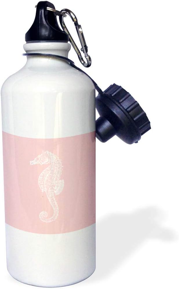 3dRose "Coral pink Seahorse print. Sea Horse. Ocean marine beach aquarium" Sports Water Bottle, 21 oz, White