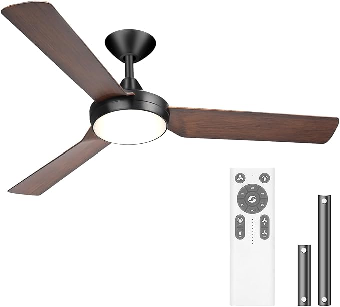 Ceiling fan with lights, 52 inches, color adjustable with remote control, no noise, reverse flow energy saving, modern design