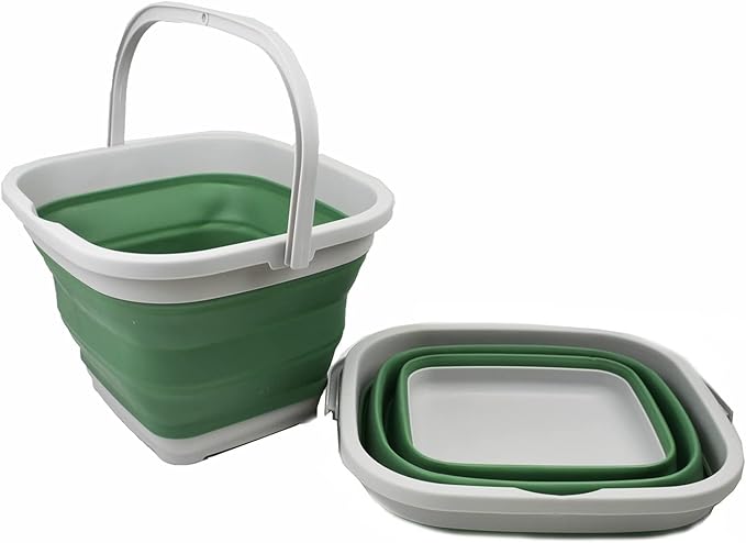 SAMMART 10L (2.6 gallon) Collapsible Rectangular Handy Basket/Bucket (Grey/Dark Sea Green (Set of 2))