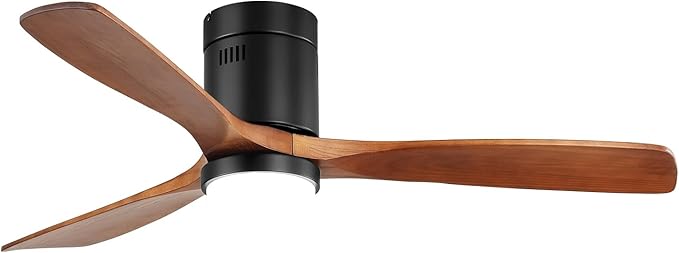 Sofucor 52 inch Ceiling Fan with Lights and Remote Control, Flush Mount Wood Ceiling Fan with Quiet Energy Saving DC Motor, for Living Room, Bedroom and Covered Outdoor