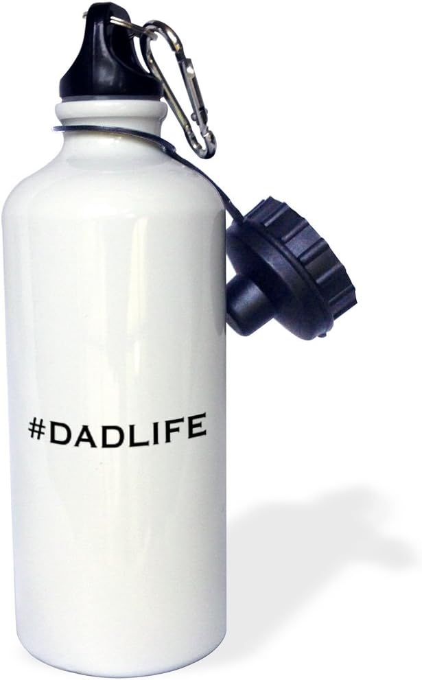 3dRose PRINT OF #DADLIFE Sports Water Bottle, 21 oz, White