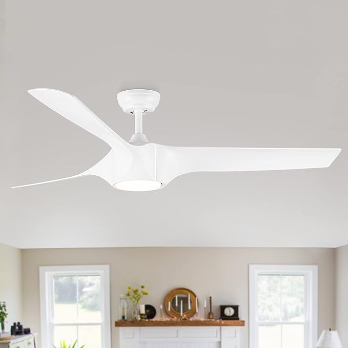 NicBex Ceiling Fan 56 Inch Modern Ceiling Fans with Integrated LED Light and Remote Control Double Finish Ceiling Fan with 3 Wood Blades for Living Room, Bedroom, White