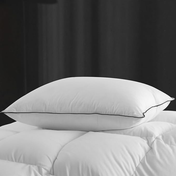 Hotel Feather Pillows Queen Size, Hybrid Goose Down Pillow Composite with Mef tek™ Memory Foam, Firm Bed Pillows with Organic Cotton Cover (White,20"x30")