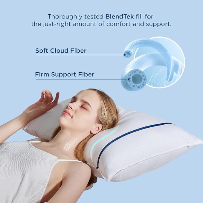 Bedsure Hotel Pillows - Luxury Bed Pillows for Sleeping with Decoration Strip Breathable Cover Soft & Supportive Pillows for Side, Back or Stomach Sleepers (4, Blue, Standard)