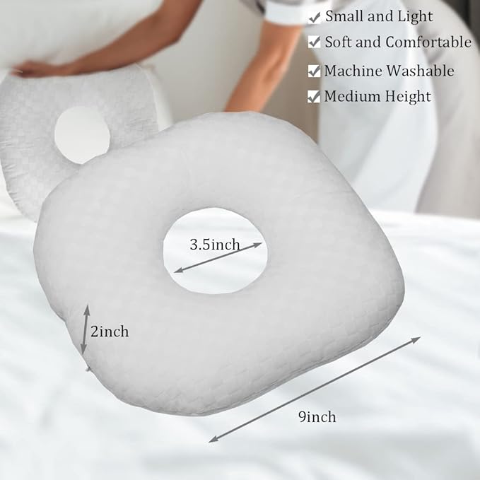 Ear Piercing Pillow for Side Sleepers, Pillow with an Ear Hole for CNH and Ear Pain Ear Inflammation Pressure Sores, O-Shaped Side Sleeping Pillow, Ear Guard Pillow