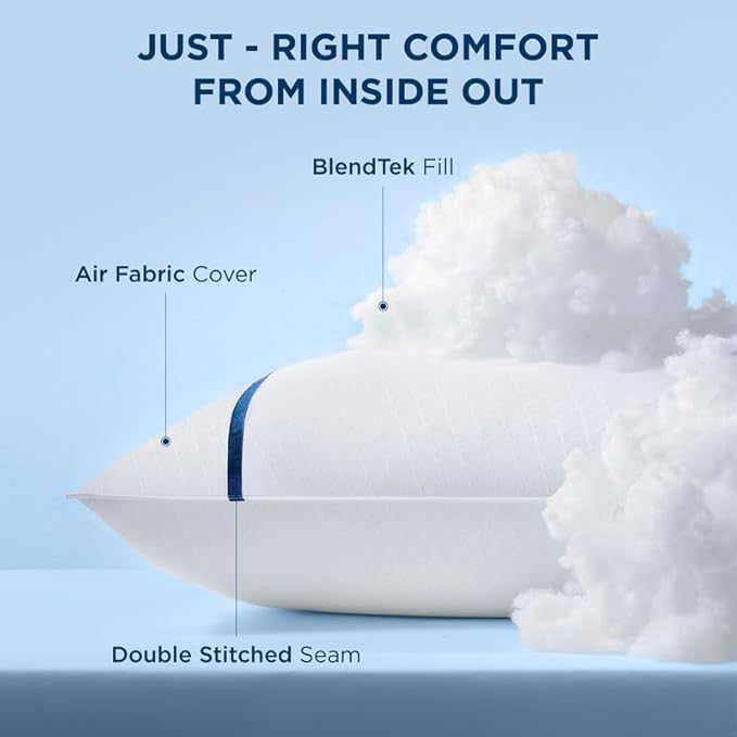 Bedsure Hotel Pillows - Luxury Bed Pillows for Sleeping with Decoration Strip Breathable Cover Soft & Supportive Pillows for Side, Back or Stomach Sleepers (2, Blue, Standard)