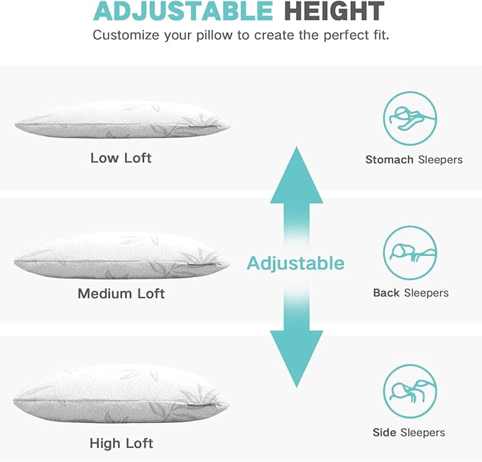 JJDANFILL Rayon Derived from Bamboo Pillow King Size Set of 2 - Machine Washable Bed Pillows for Sleeping for Back, Stomach, Side Sleeper - Firm Shredded Memory Foam Pillows 20 * 36in