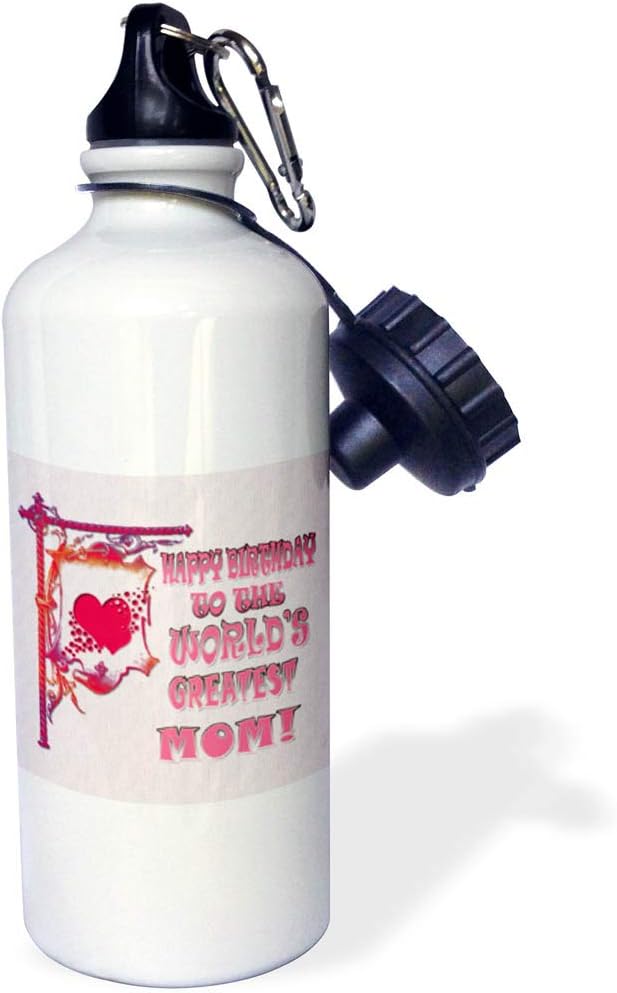 3dRose Happy Birthday to The Worlds Greatest Mom. Popular Saying. -Sports Water Bottle, 21oz , 21 oz, Multicolored