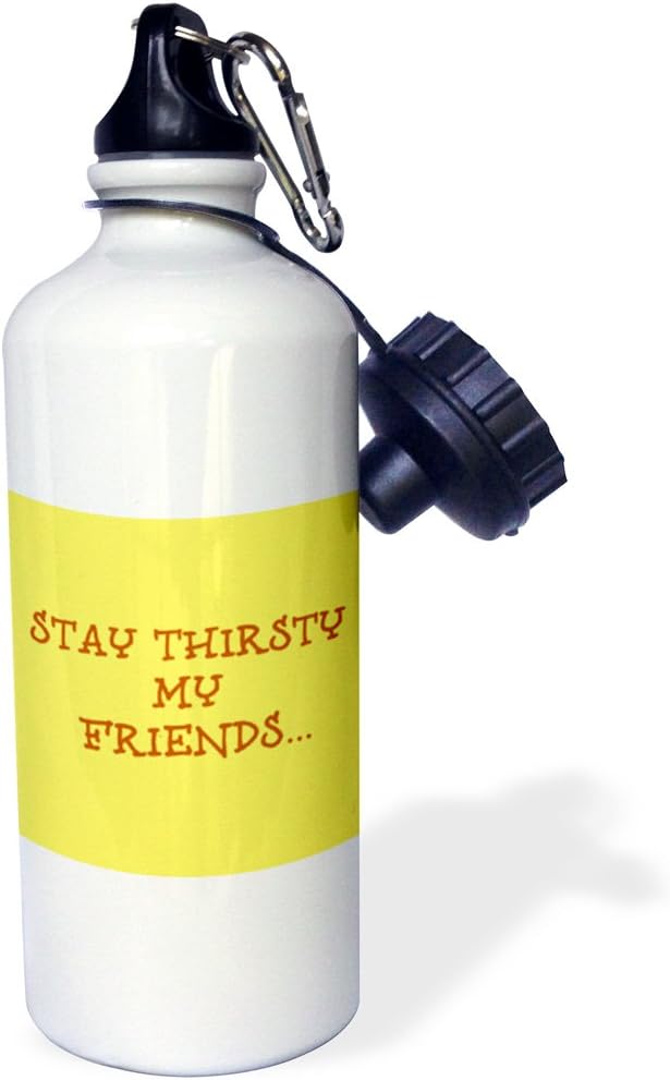 3dRose stay thirsty my friends, brown lettering on yellow background-Sports Water Bottle, 21oz , Multicolored