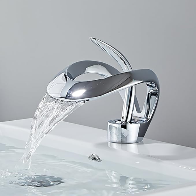 Elegant Bathroom Sink Faucet Single Hole,Cold and Hot Water Basin Sink… (White Alien Faucet)