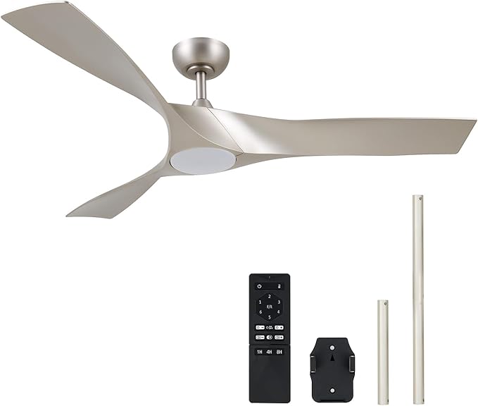 VONLUCE Ceiling Fans with Lights, 52 inch Ceiling Fan with Remote, 3 Blades, Noiseless 6-Speed Reversible DC Motor, Modern Ceiling Fan for Farmhouse Patio Bedroom Living Room, Nickel with Light