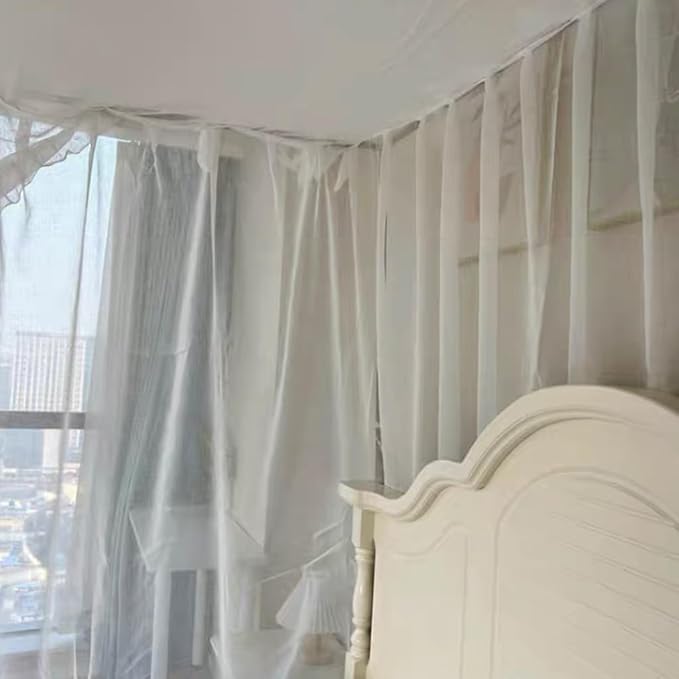 Elegant Princess 4 Corner Post Mosquito Net Romantic for Girls Women Bed Curtain Canopy for Adult Wedding Bedroom Kids Rooms Decoration (Type4-White, King)