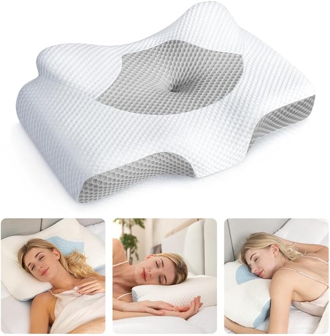 Osteo Cervical Pillow for Neck Pain Relief, Hollow Design Odorless Memory Foam Pillows with Cooling Case, Adjustable Orthopedic Bed Pillow for Sleeping, Contour Support for Side Back Stomach Sleepers
