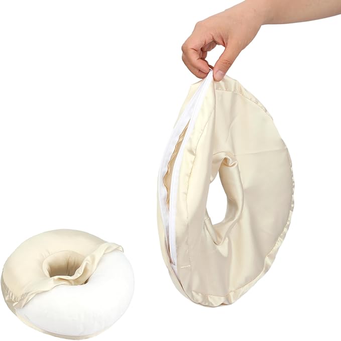 Washable Ear Piercing Pillowcase Luxury Satin Ear Hole Silky Pillowcase for Pierced Ear Side Sleepers Ear Inflammation Pressure Sore Pain Relief Support Neck Head Champagne