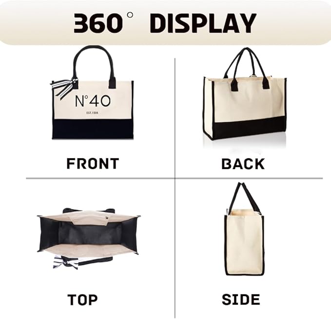 40th Birthday Gift Canvas Tote Bag for Women,N°40 EST.1984 Keepsake Beach Bag 40 Party Birthday Present for Her