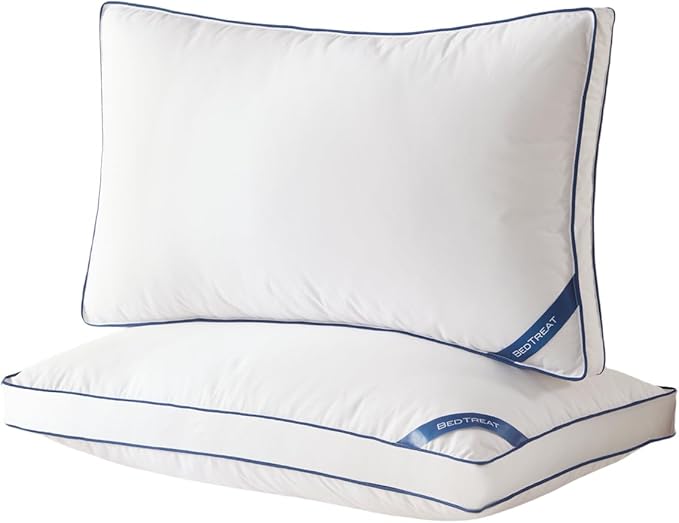 BedTreat White Goose Feather and Down Pillows Queen Size Set of 2,Luxury Hotel Collection Feather Pillows,Goose Feather & Down Filling,100% Organic Cotton Cover,Firm,Soft for Sleeping,Cooling(18X28)…