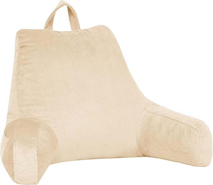 LOVTEX Reading Pillow with Removable Cover, Back Pillow for Sitting Up in Bed with Arms and Pockets, Bed Rest Pillow Adult, 20 x 15 Inches(Beige)