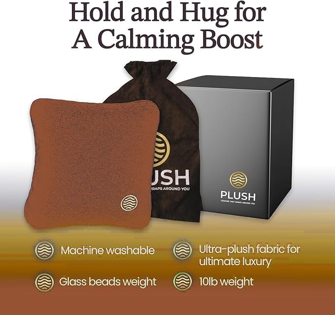 Plush Weighted Pillow 9lbs - Enhances Relaxation and Comfort with Ultra Plush Cooling Fabric - Cool Alternative to Weighed Blanket - Glass Beads Weight, Machine Washable (Fleece, Brown)