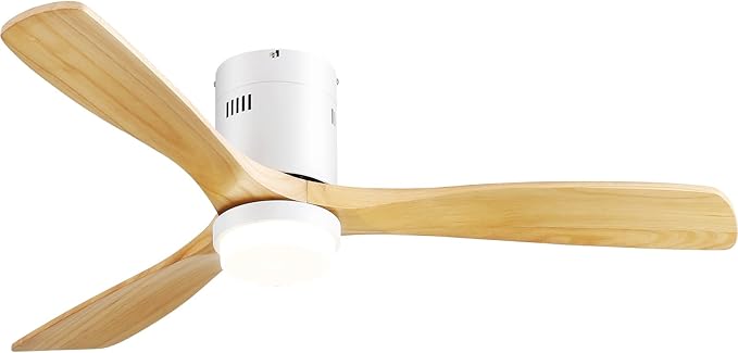 Sofucor Low Profile Ceiling Fan, Flush Mount Ceiling Fan with Lights and Remote Control, 52'' Wood Ceiling Fan with 3 Color Temperature & Adjustable Brightness, Burlywood