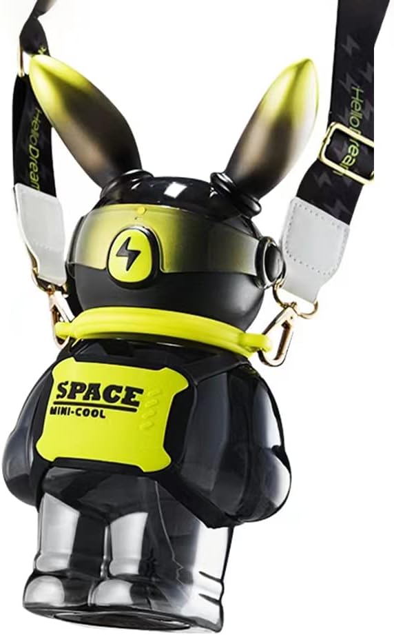 37 Oz Rabbit Water Bottle With Straw, Cool Lightning Space Rabbits Cup, Portable Outdoor Water Bottle, Suitable For Adults And Children Fitness Sports(Black)