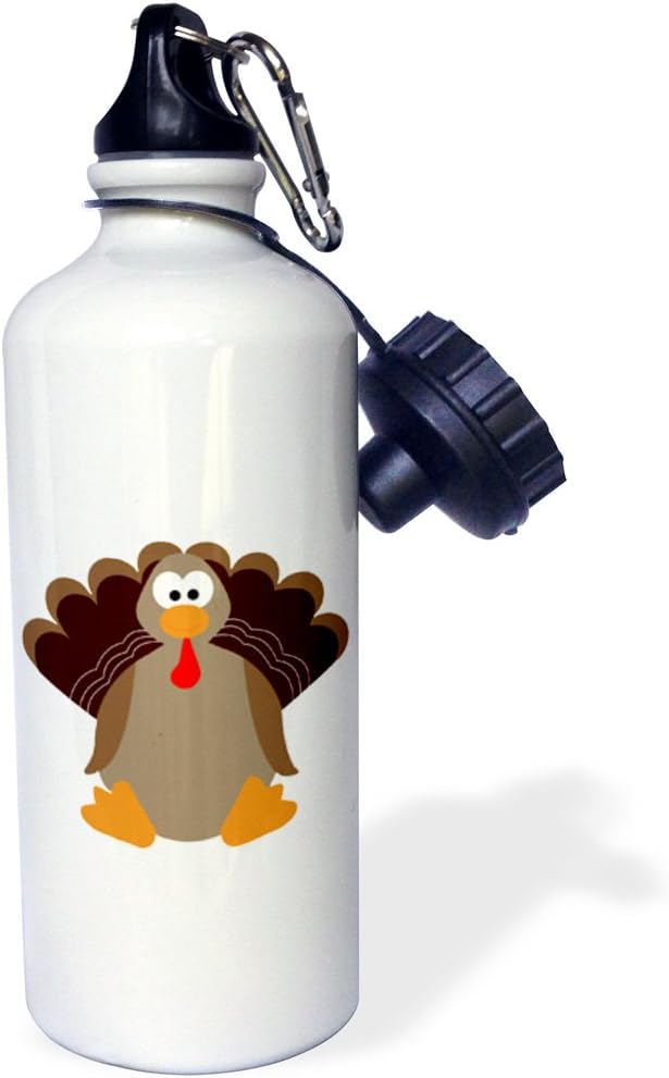 3dRose Cute Thanksgiving Turkey Cartoon-Sports Water Bottle, 21oz , Multicolored