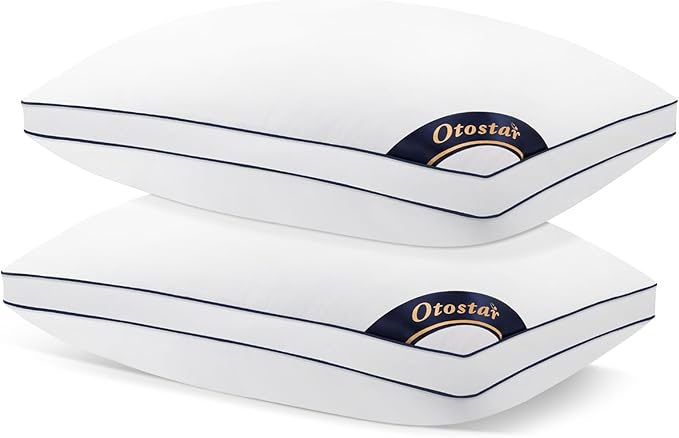 OTOSTAR Pillows King Size Set of 2 Bed Pillows for Sleeping Cooling Pillows 2 Pack with 3D Microfiber Filling Breathable Cover Pillows for Back Stomach or Side Sleepers Soft Fluffy Pillows for Bed