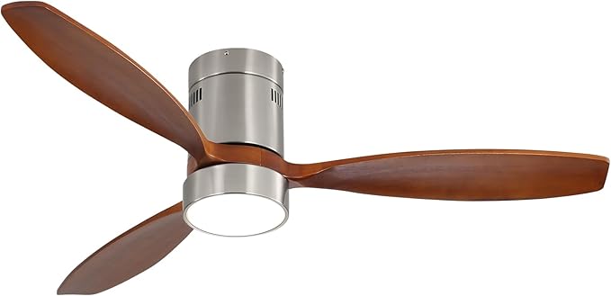 Sofucor 52 Inch Low Profile Ceiling Fan with Lights Remote Control Wood Blades Reversible DC Motor Modern Ceiling Fan for Kitchen, Bedroom, Basement, Dining, Living Room, Dark wood