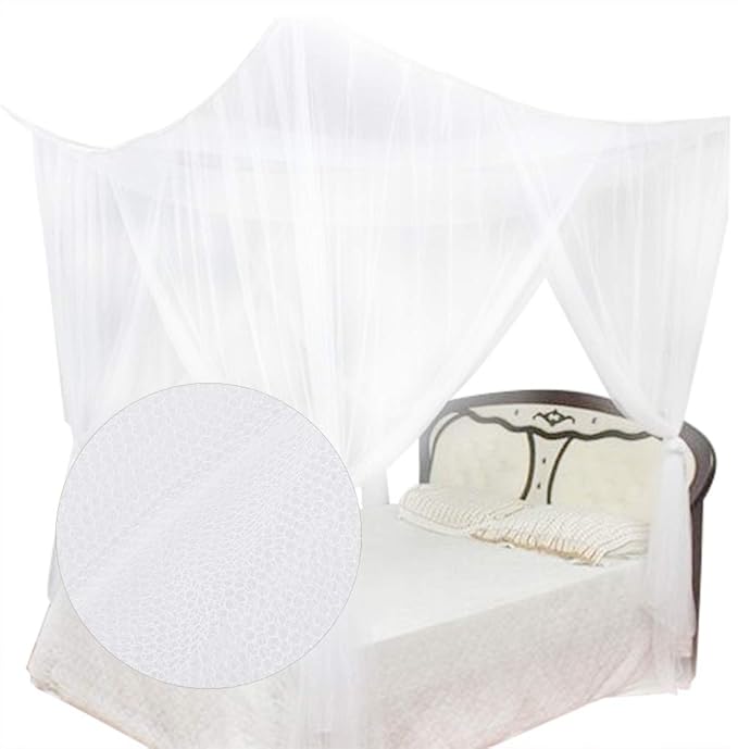 Mosquito Net Bed Canopy,4 Corner Post Curtains Bed Canopy Elegant Mosquito Net Set,Screen Netting Canopy Curtains,4 Corner Post Bed Canopy Mosquito Net Full Queen King Size Bedding(White)