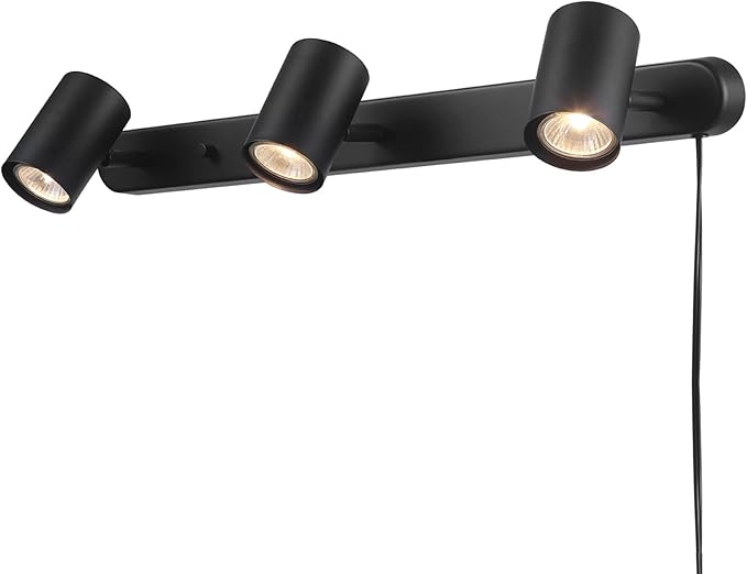Globe Electric 59467 3-Light Plug-in Track Lighting, Matte Black, Bulb Not Included