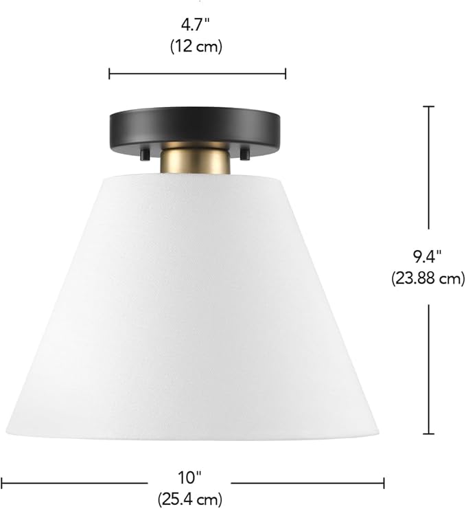 Globe Electric 1-Light Semi-Flush Mount Ceiling Light, Matte Black, Matte Brass Accent, White Linen Shade, Home Improvement, Dining Room, Kitchen