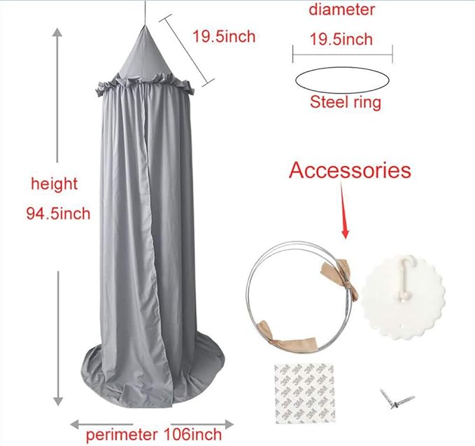 Mengersi Bed Canopy for Girls, Round Dome Canopy Curtains Room Decoration Princess Castle, Dreamy Mosquito Net Bedding (Sage Green)
