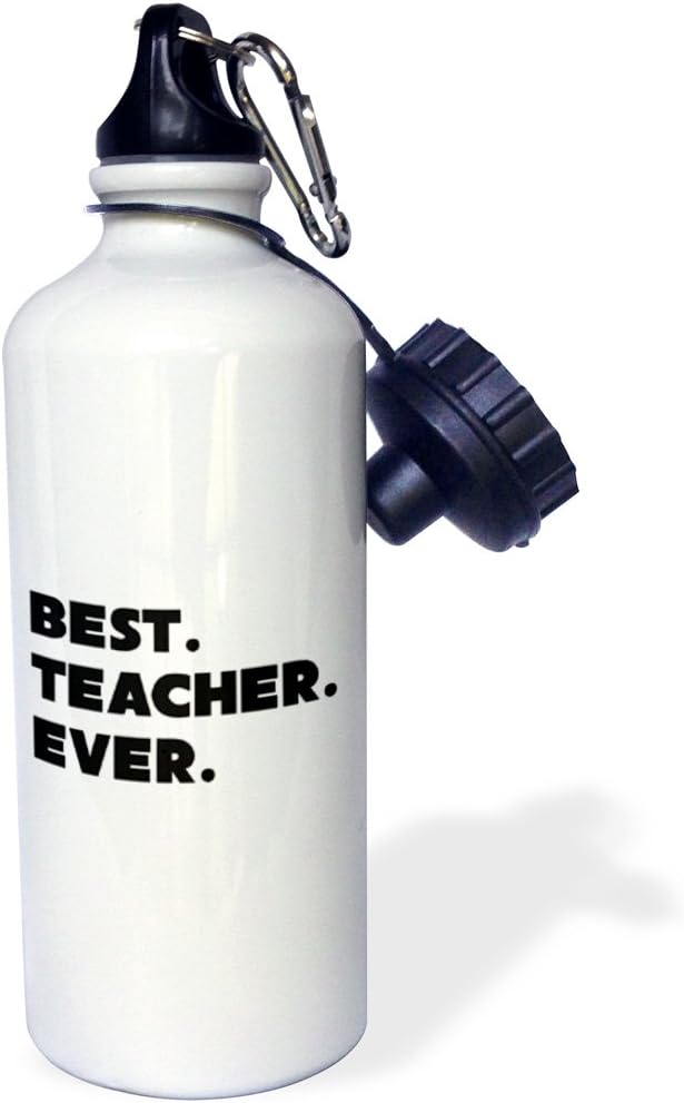 3dRose Best Teacher Ever Sports Water Bottle, 21 oz, Multicolored