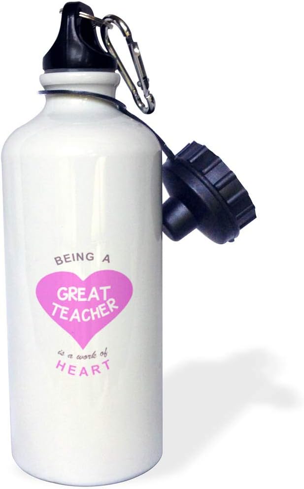 3dRose Teacher is a work of Heart-Thanks for teaching quote-Sports Water Bottle, 21oz , Multicolored
